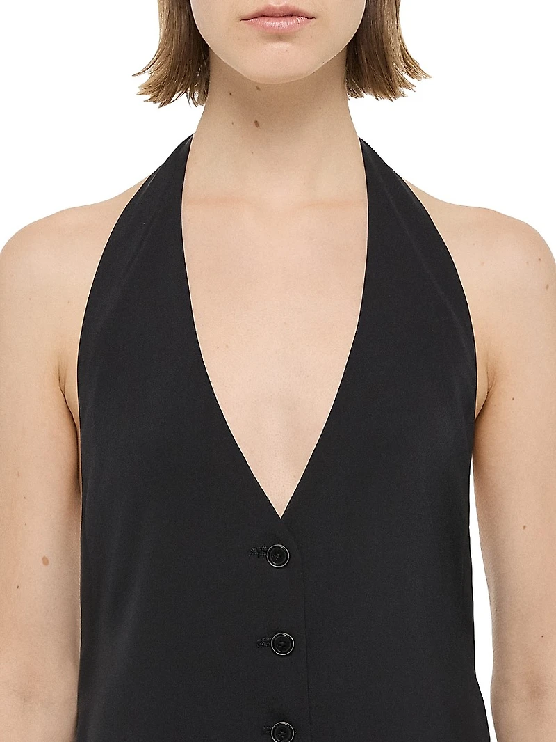Halter Vest-Style Pleated Hem Minidress