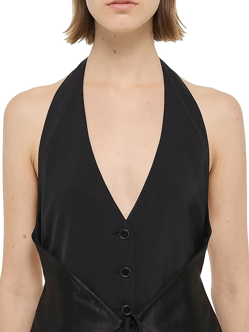 Halter Vest-Style Pleated Hem Minidress