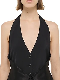 Halter Vest-Style Pleated Hem Minidress