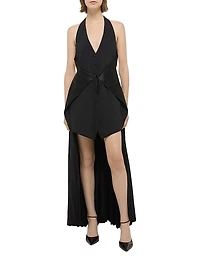 Halter Vest-Style Pleated Hem Minidress