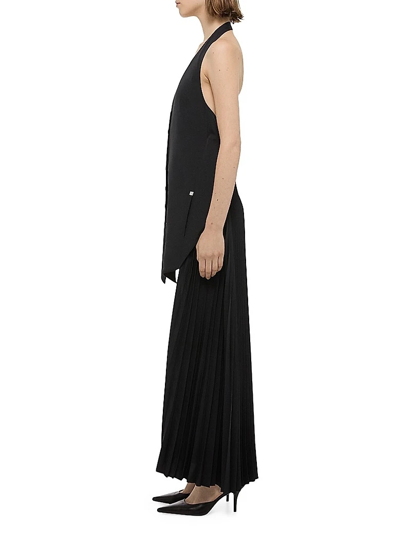 Halter Vest-Style Pleated Hem Minidress