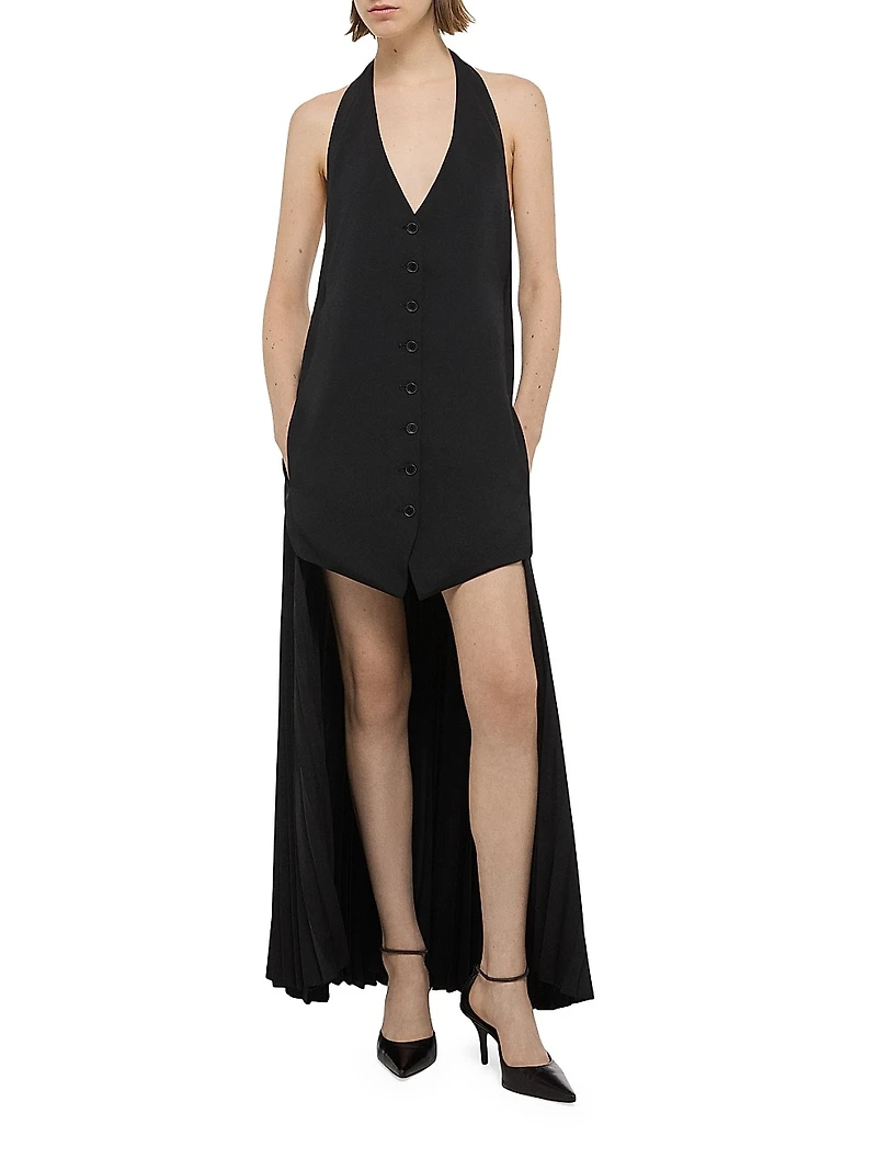Halter Vest-Style Pleated Hem Minidress