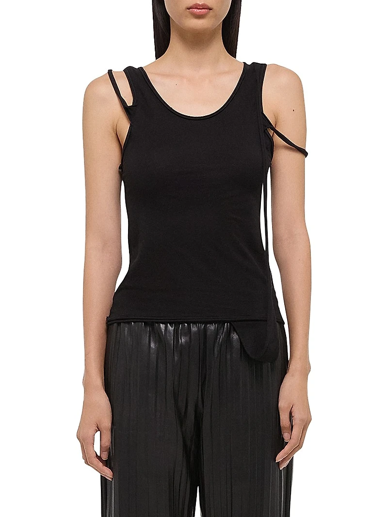 Strap Draped Stretch Cotton Tank