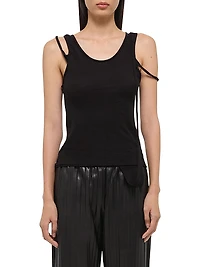 Strap Draped Stretch Cotton Tank