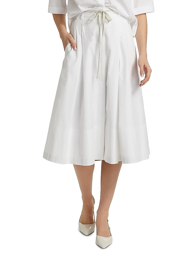 Canvas-Taped Cotton Midi Skirt