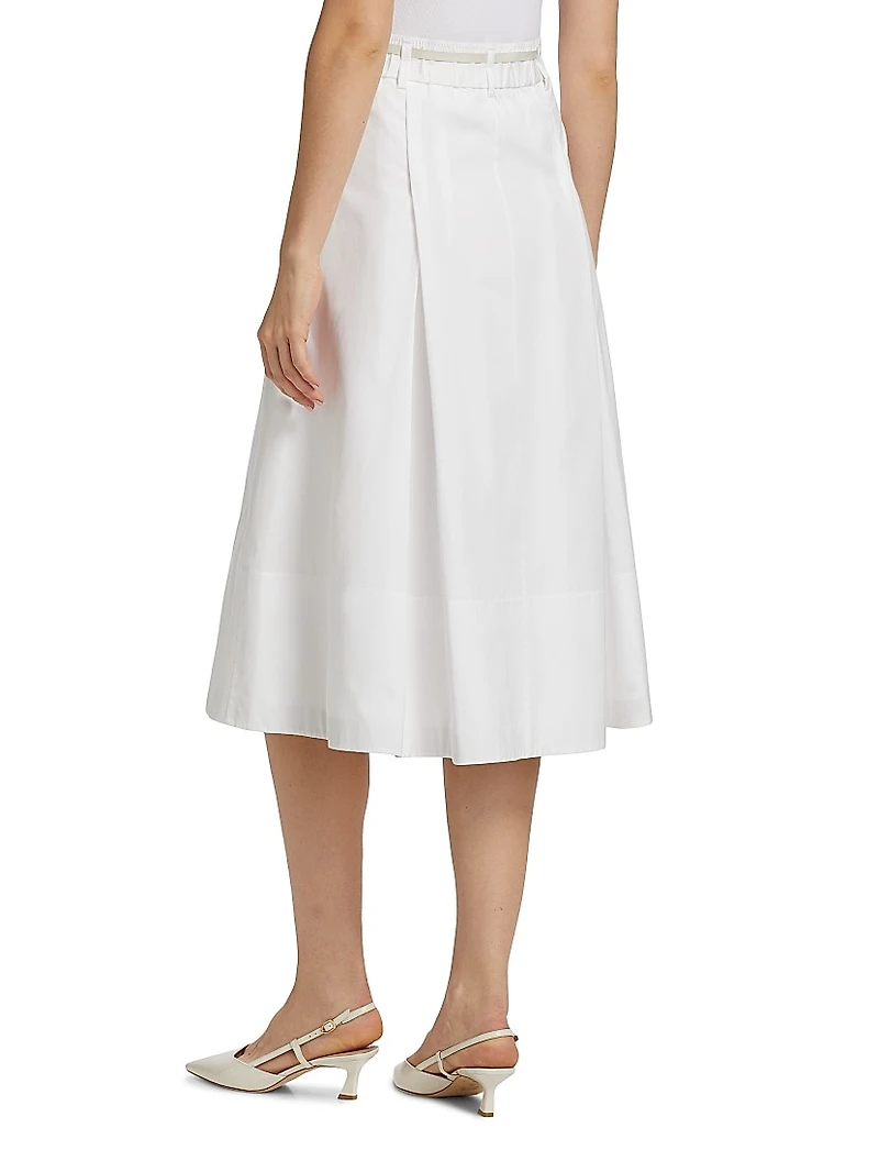 Canvas-Taped Cotton Midi Skirt