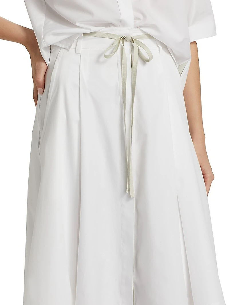 Canvas-Taped Cotton Midi Skirt
