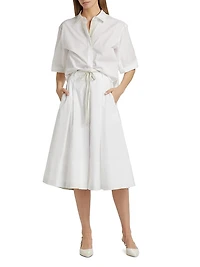 Canvas-Taped Cotton Midi Skirt