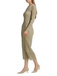 Plissé Long-Sleeve Midi-Dress