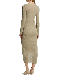 Plissé Long-Sleeve Midi-Dress