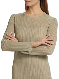 Plissé Long-Sleeve Midi-Dress