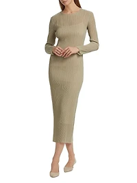 Plissé Long-Sleeve Midi-Dress