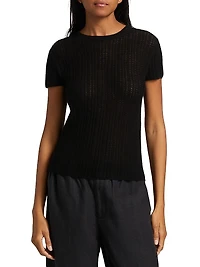 Waffle Knit Short-Sleeve Sweater