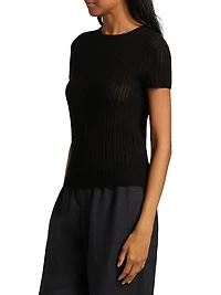 Waffle Knit Short-Sleeve Sweater