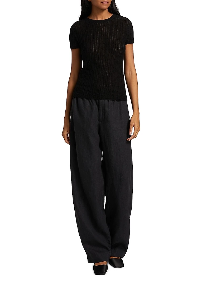 Waffle Knit Short-Sleeve Sweater