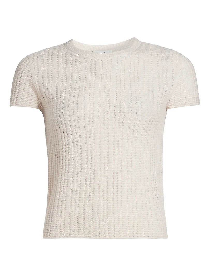 Waffle Knit Short-Sleeve Sweater