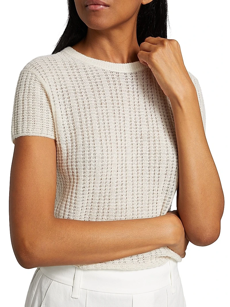 Waffle Knit Short-Sleeve Sweater