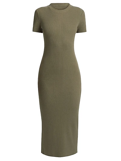 Rib-Knit Crewneck Midi-Dress