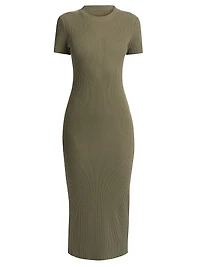 Rib-Knit Crewneck Midi-Dress