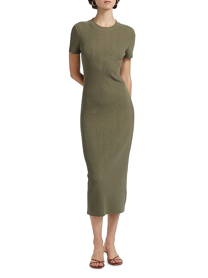 Rib-Knit Crewneck Midi-Dress