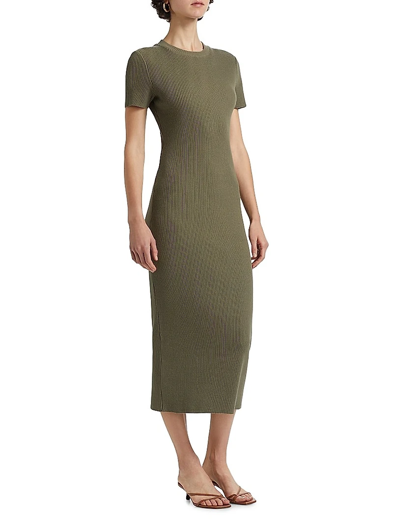 Rib-Knit Crewneck Midi-Dress