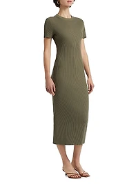 Rib-Knit Crewneck Midi-Dress