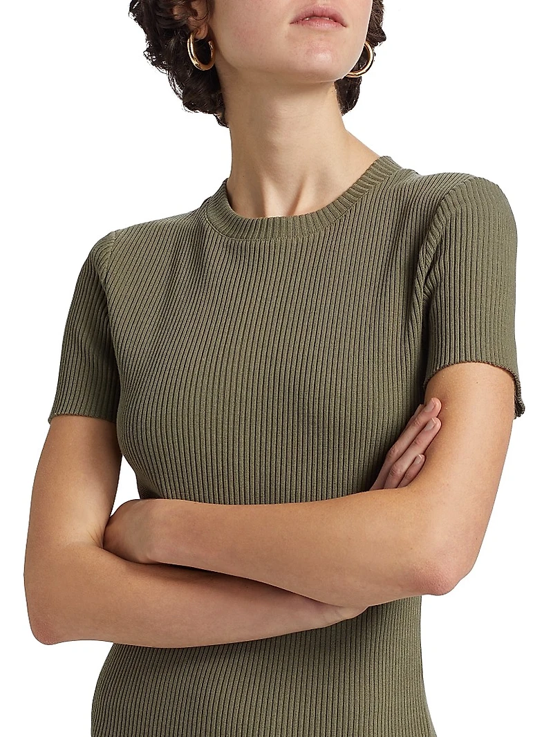 Rib-Knit Crewneck Midi-Dress