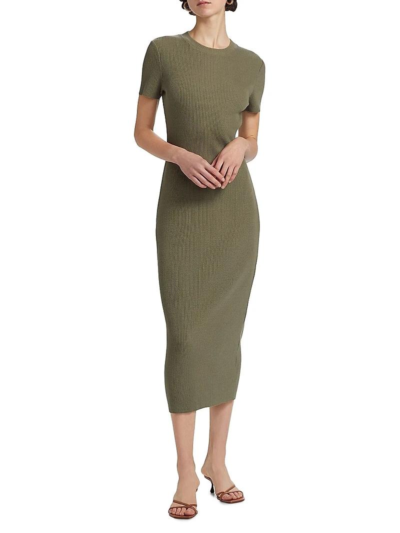 Rib-Knit Crewneck Midi-Dress