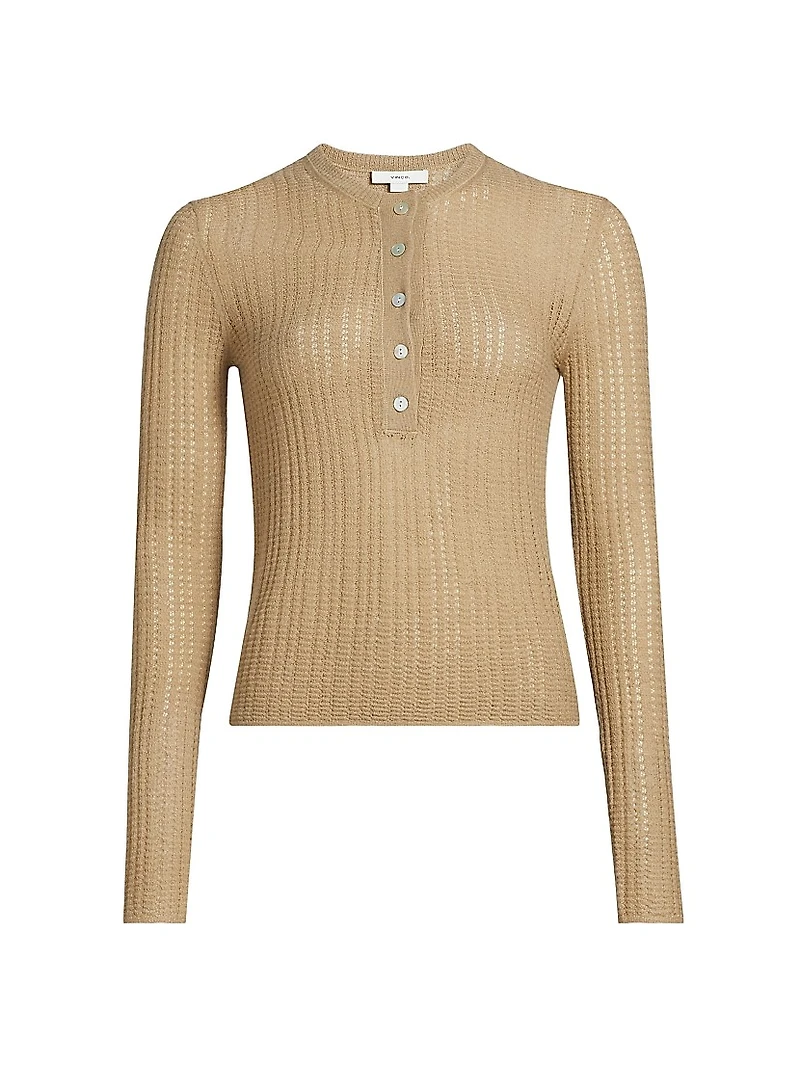Waffle-Knit Cashmere-Silk Henley