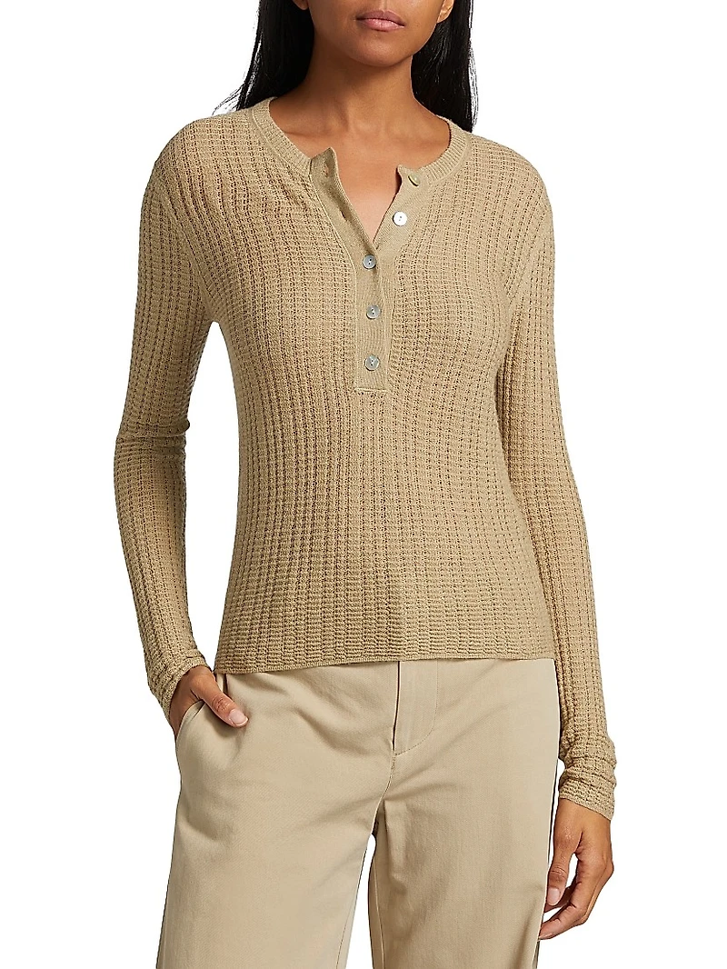 Waffle-Knit Cashmere-Silk Henley