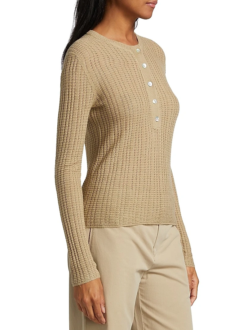 Waffle-Knit Cashmere-Silk Henley