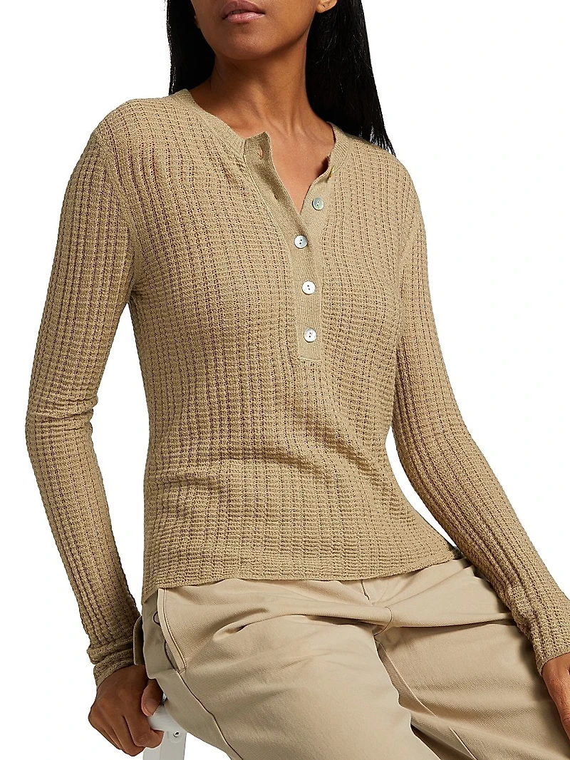 Waffle-Knit Cashmere-Silk Henley