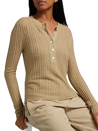 Waffle-Knit Cashmere-Silk Henley