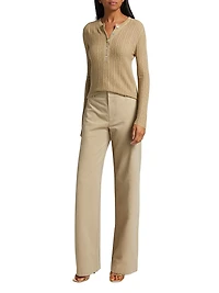 Waffle-Knit Cashmere-Silk Henley