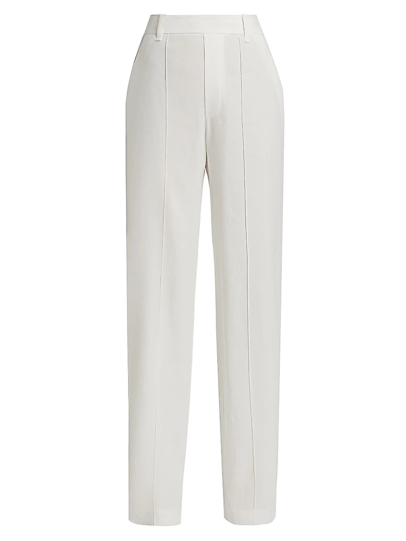 High-Rise Pull-On Linen-Blend Pants
