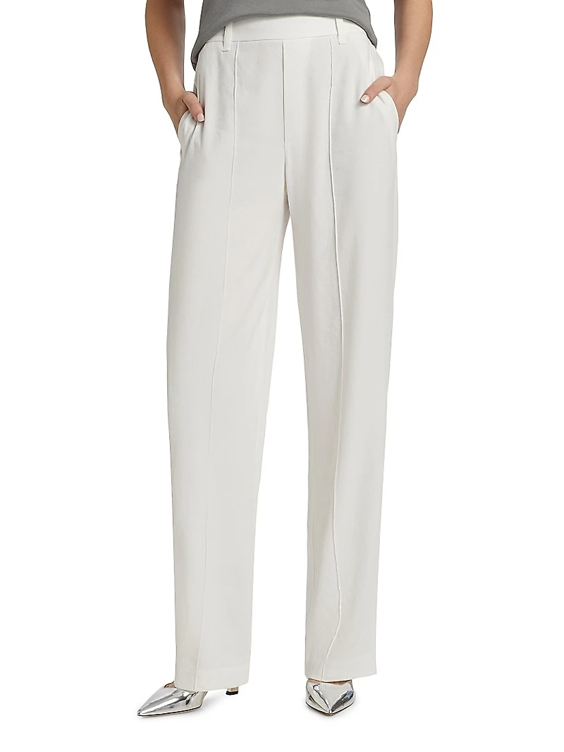 High-Rise Pull-On Linen-Blend Pants