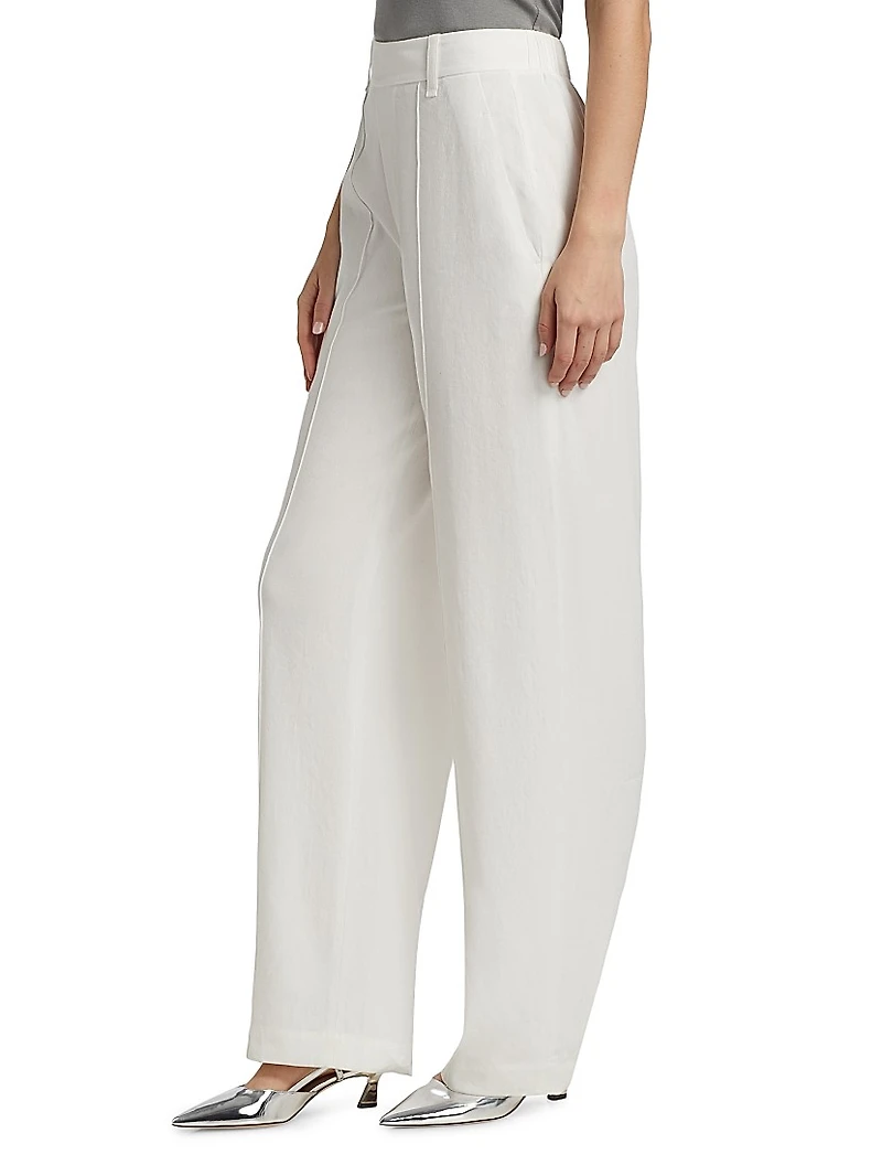 High-Rise Pull-On Linen-Blend Pants