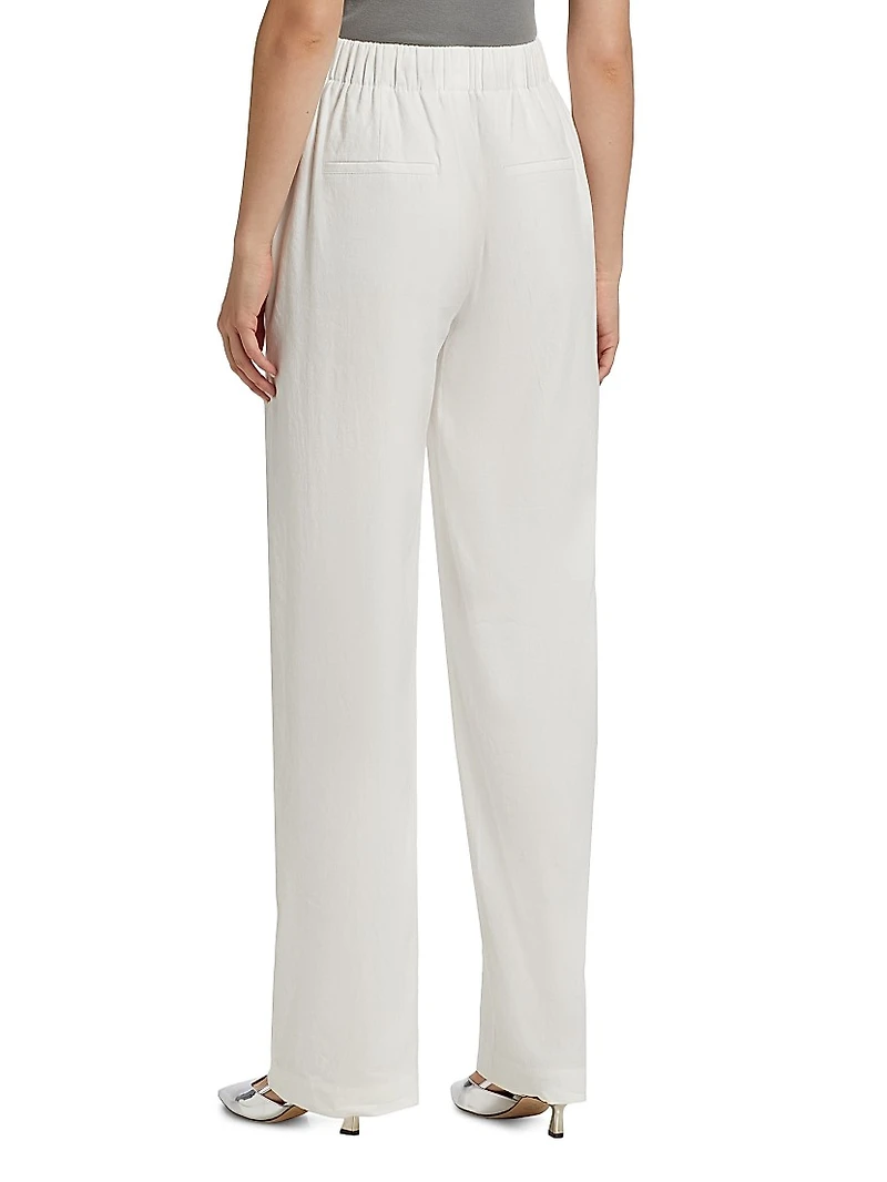 High-Rise Pull-On Linen-Blend Pants