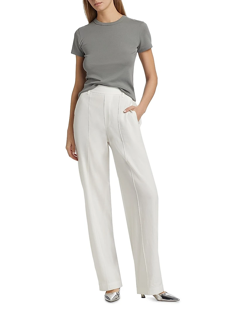 High-Rise Pull-On Linen-Blend Pants