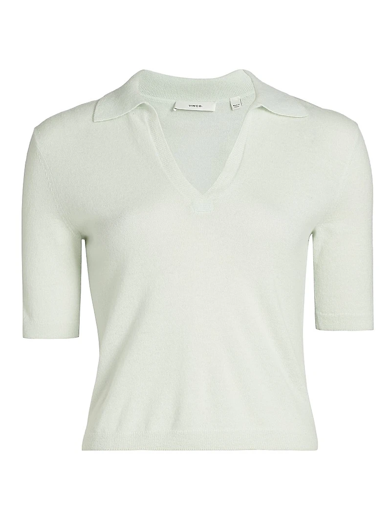 Cashmere-Silk Open Collar Polo Sweater