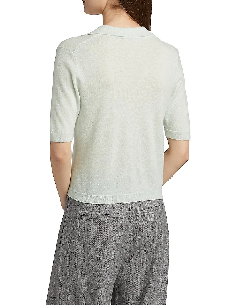 Cashmere-Silk Open Collar Polo Sweater