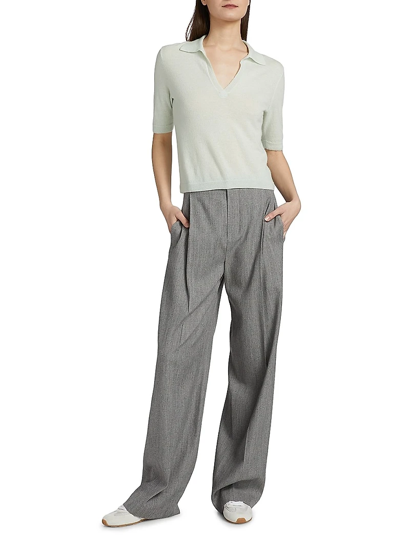 Cashmere-Silk Open Collar Polo Sweater