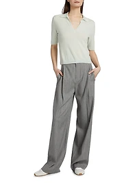 Cashmere-Silk Open Collar Polo Sweater