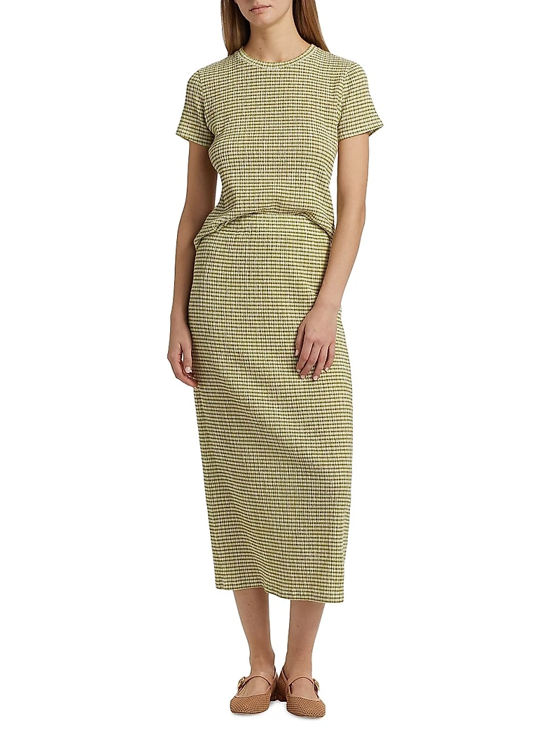 Gingham Textured Midi-Skirt