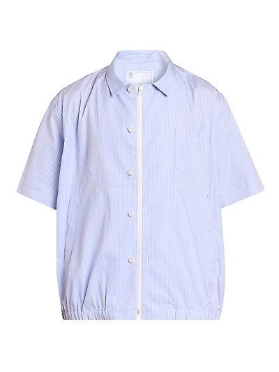 Striped Cotton Poplin Zip-Front Shirt