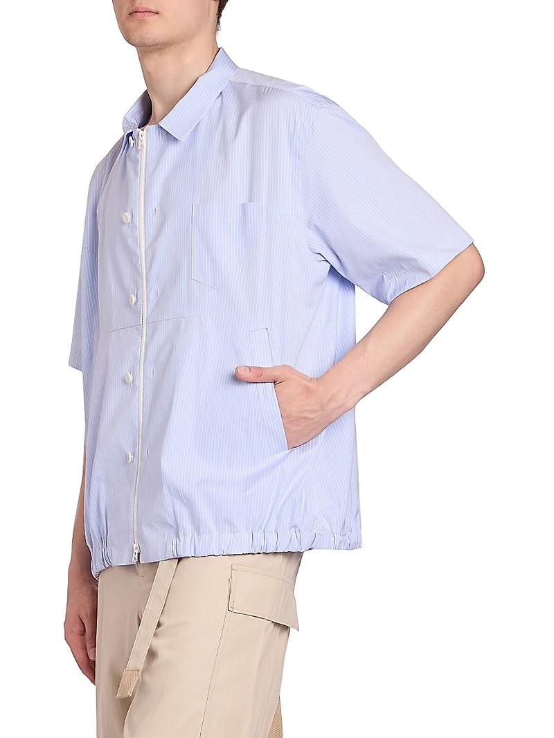 Striped Cotton Poplin Zip-Front Shirt