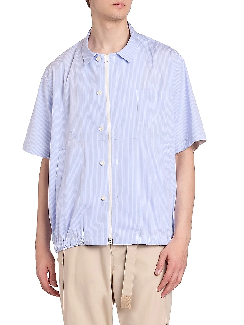 Striped Cotton Poplin Zip-Front Shirt