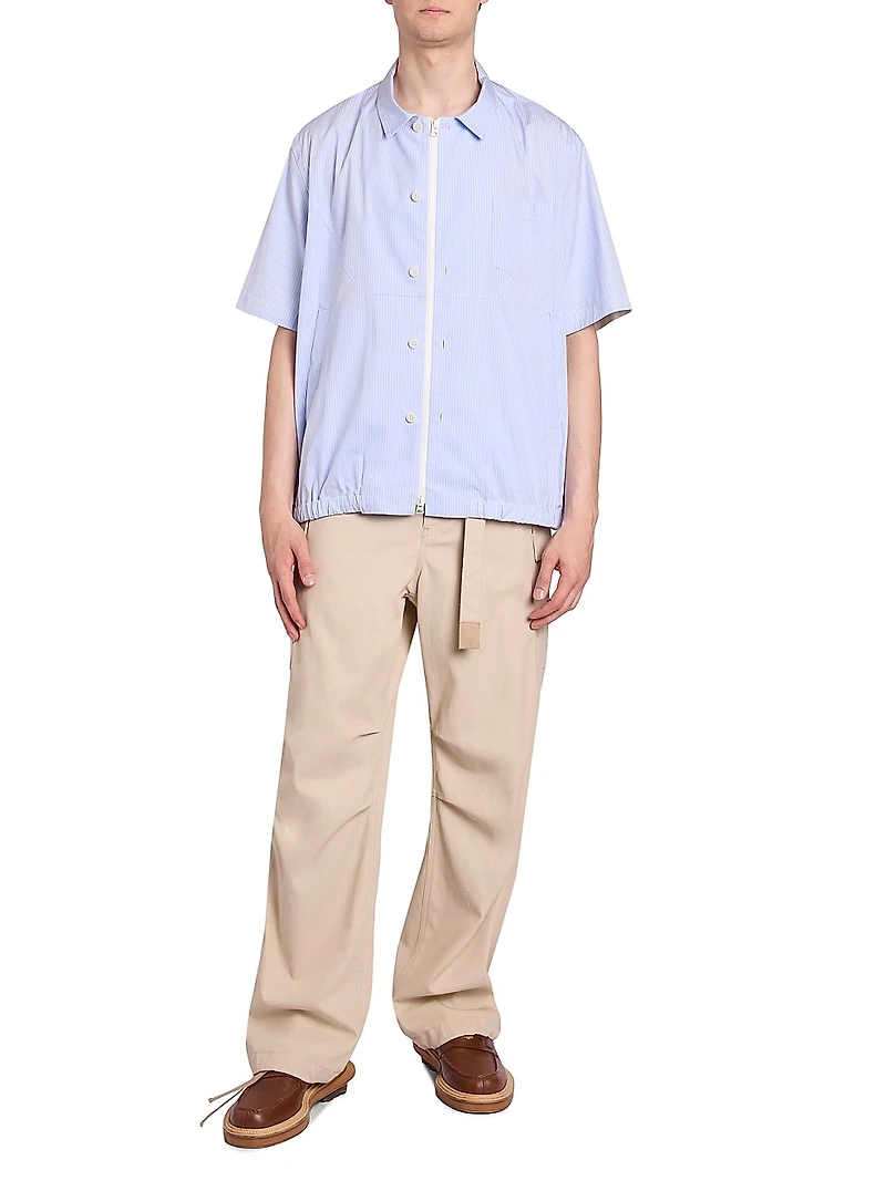 Striped Cotton Poplin Zip-Front Shirt