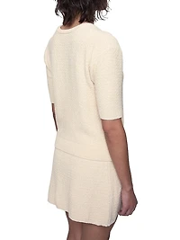 Audrey Bouclé V-Neck Short-Sleeve Sweater