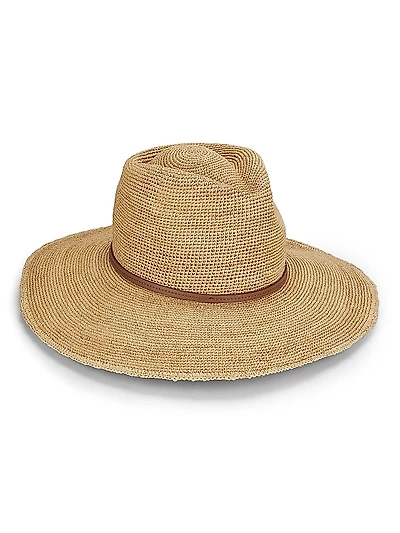 Faux-Leather-Trim Raffia Cowboy Hat
